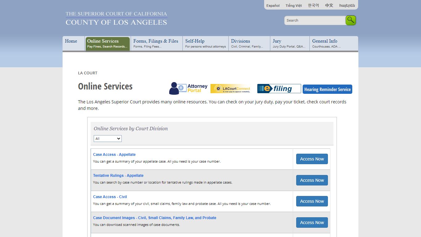 Online Services - LA Court - Los Angeles County Superior Court